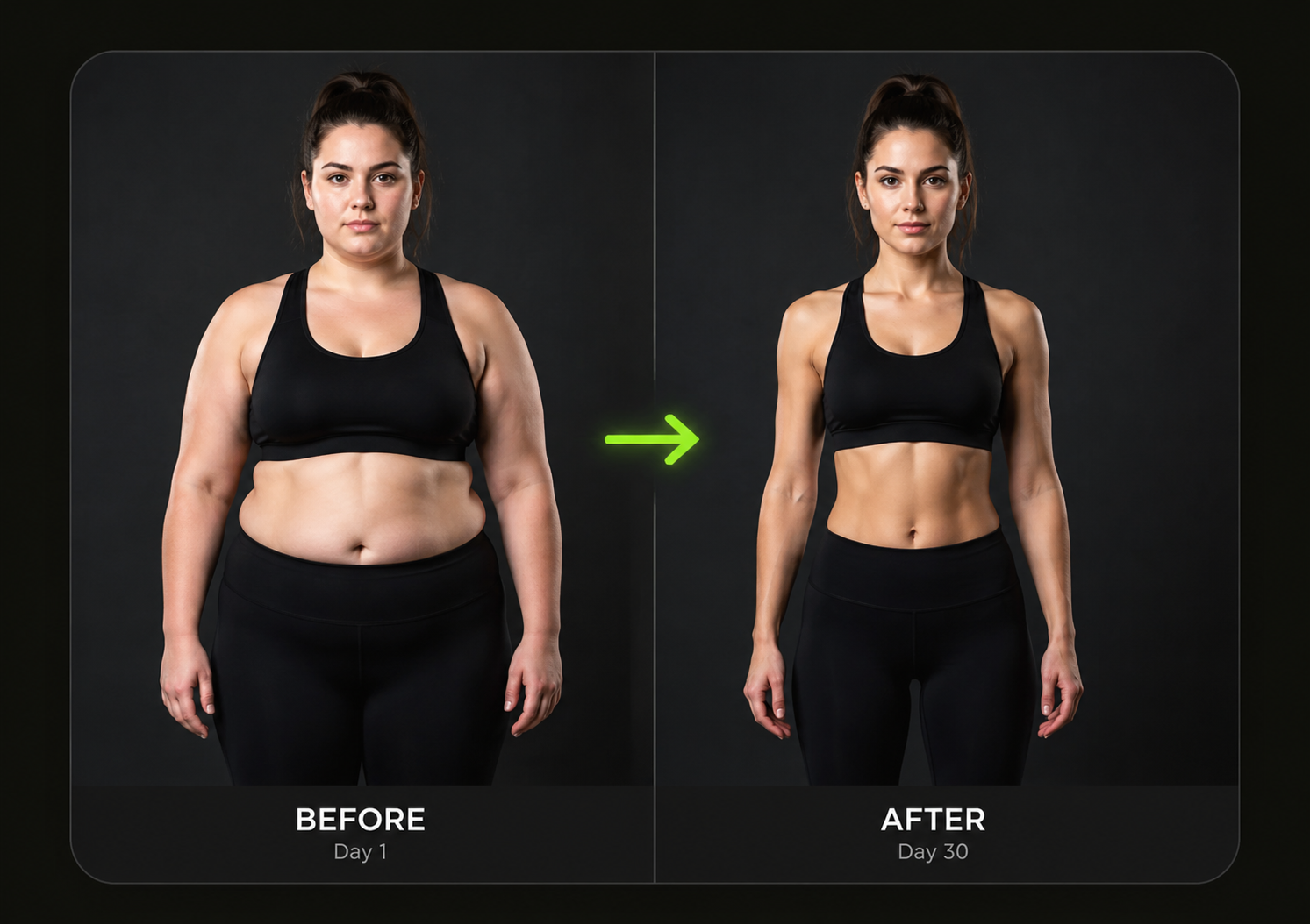 Before and After fitness transformation of a woman